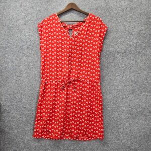 Drawstring Waist Dress Womens M Poppy Red Ditsy Festival Boho French IT HIPPIE